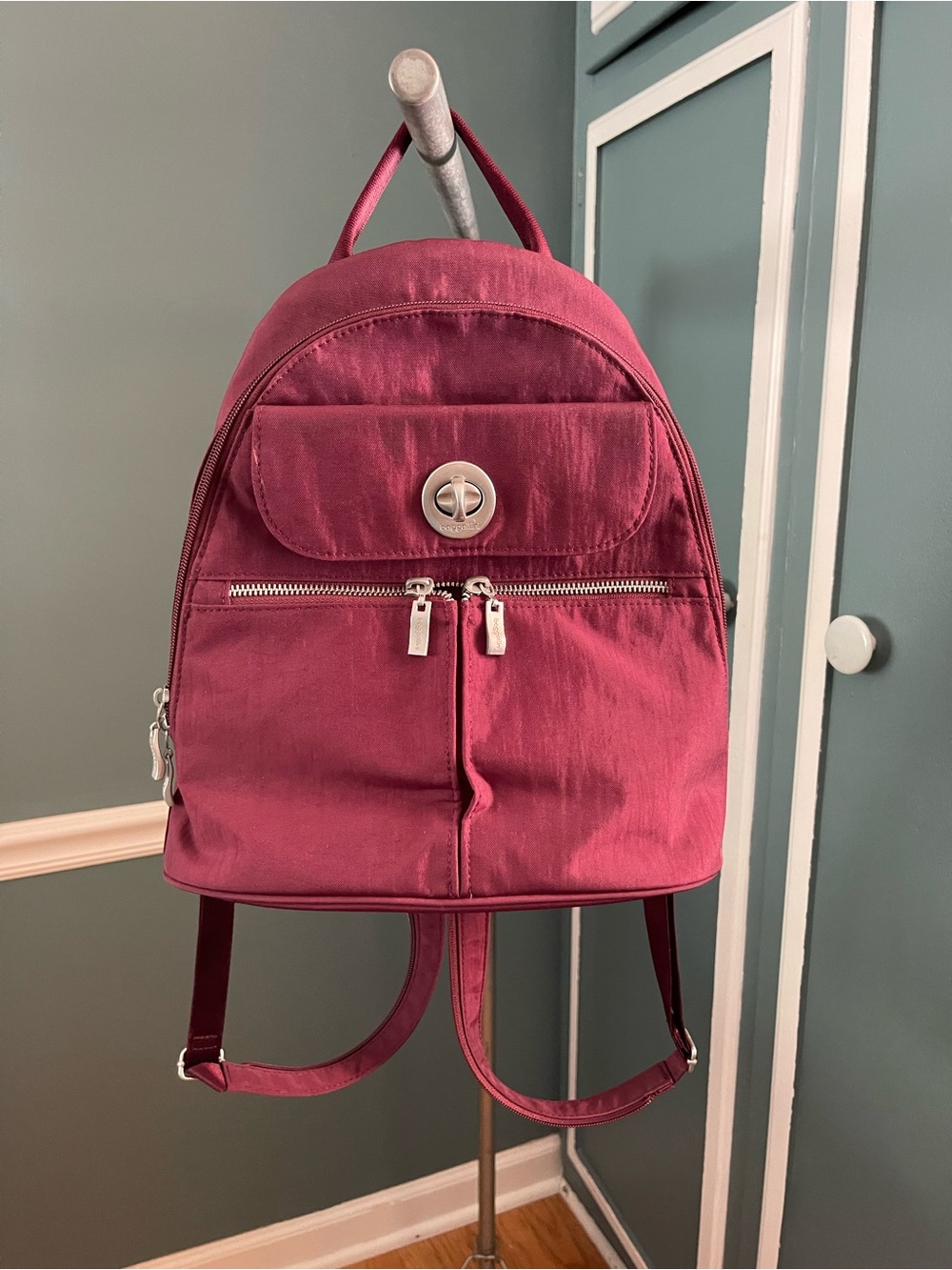 Baggallini Burgundy Compact Backpack with Front Turn-Lock
